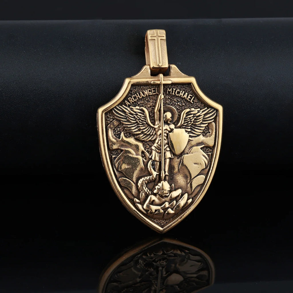 Archangel Michael Shield Pendant — Stainless Steel