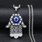 Hamsa Evil Eye Pendant Necklace — Stainless Steel