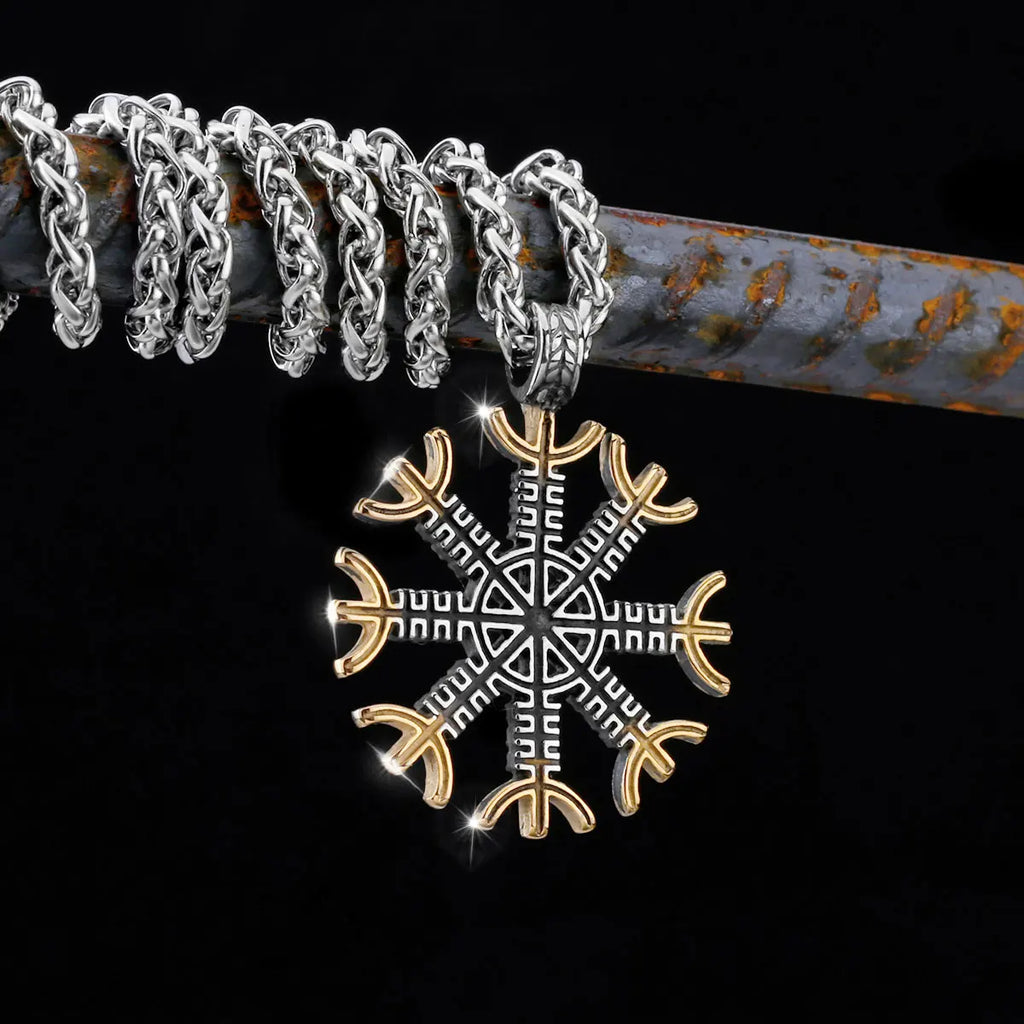 Nordic Totem Amulet Rune Necklace Retro Geometric Pattern Stainless Steel Jewelry Viking Punk Pendant Men's Fashion