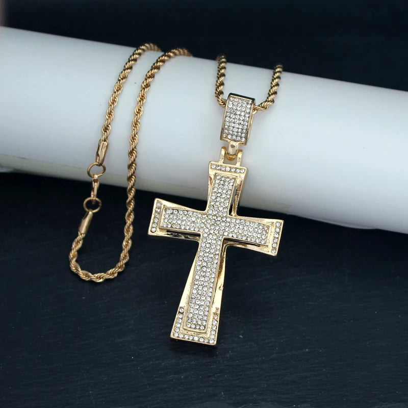 Hip Hop Mens Womens Large Cross Pendant Necklace with 4mm Tennis Chain HipHop Iced Out Bling Necklaces Fashion Charm