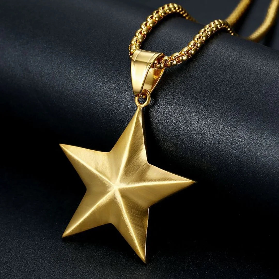 Gold Pentagram Star Pendant Necklace — Stainless Steel