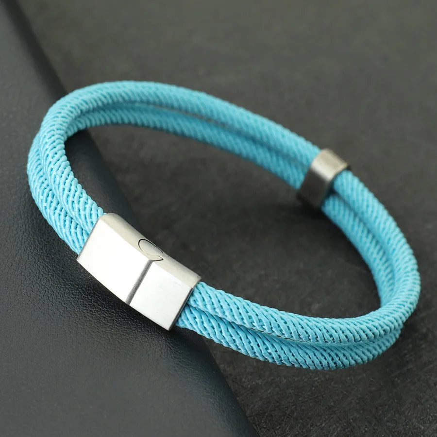 Fashion Men Bracelet Stainless Steel Magent Buckle Wrap Braclet Bangle Pulseria Hombre Beach Nautical Rope Braslet