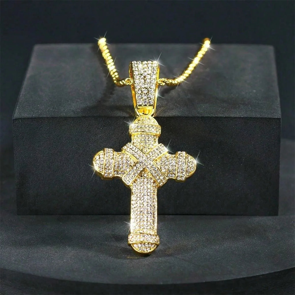Iced Out Jesus Cross Cuban Pendant — Gold
