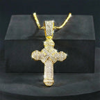 Iced Out Jesus Cross Cuban Pendant — Gold