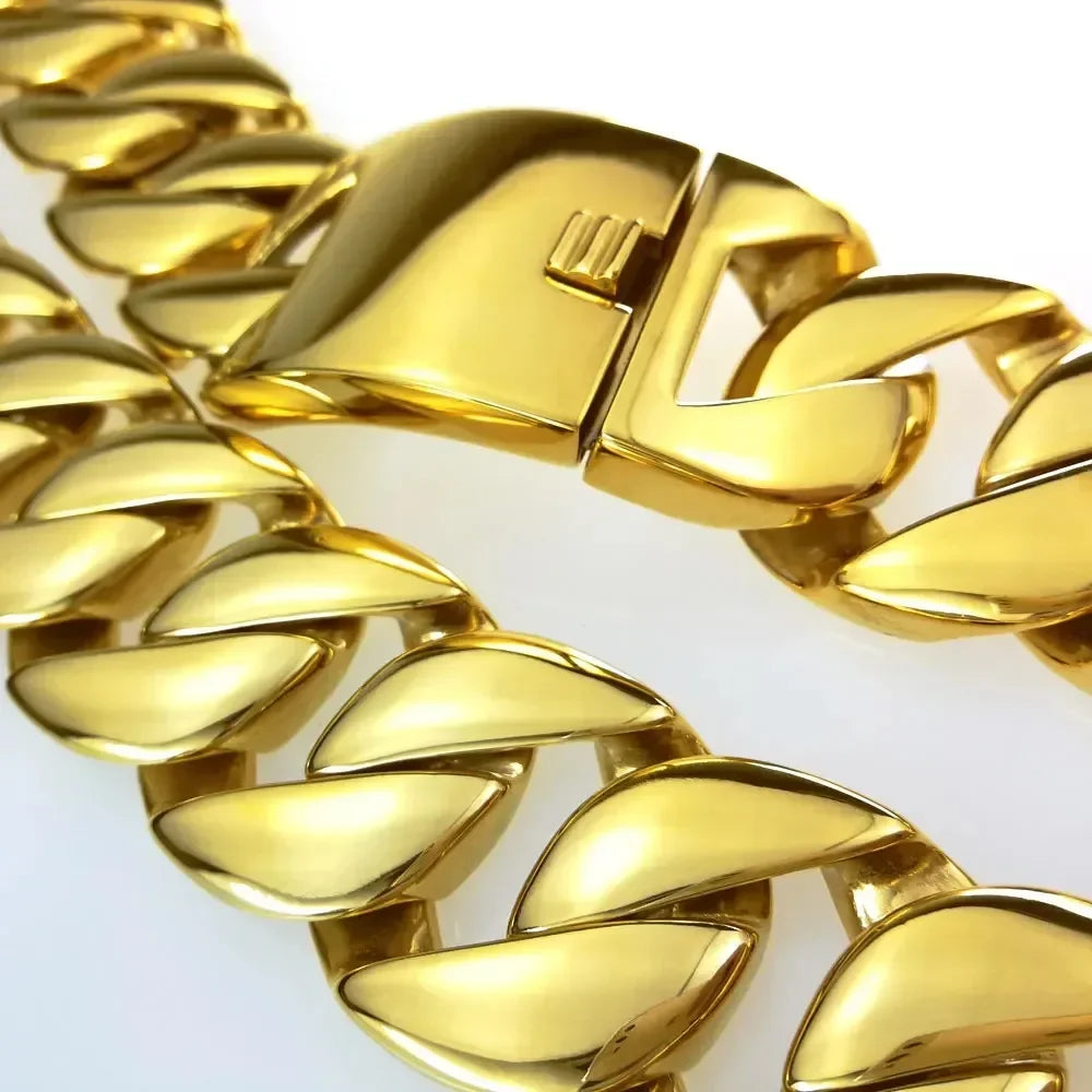 Gold Color 316L Stainless Steel All Polished 31mm Width Very Heavy Long Chain 40-55cm Necklace Jewelry