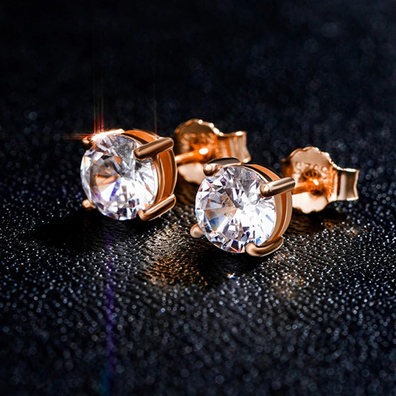 Iced Out Round Zircon Stud Earrings Stainless Steel