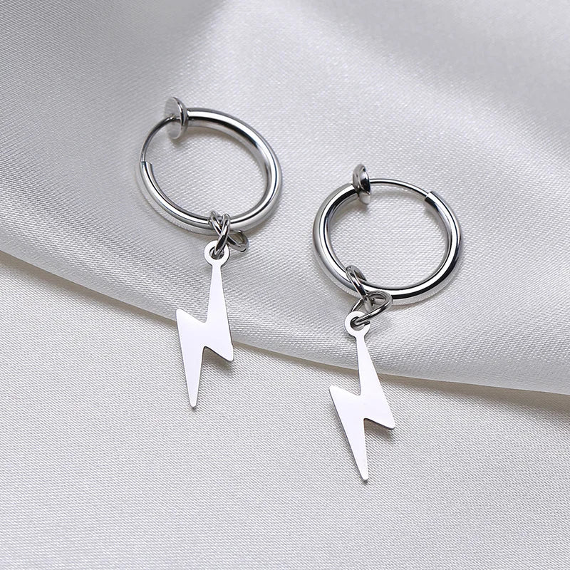 Lightning Bolt Huggie Earrings — Silver