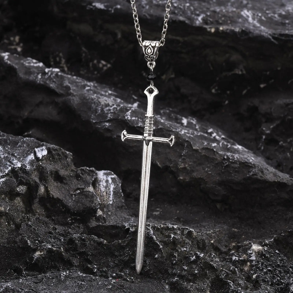 Sword and Cross Dagger Pendant Necklace — Two-Tone