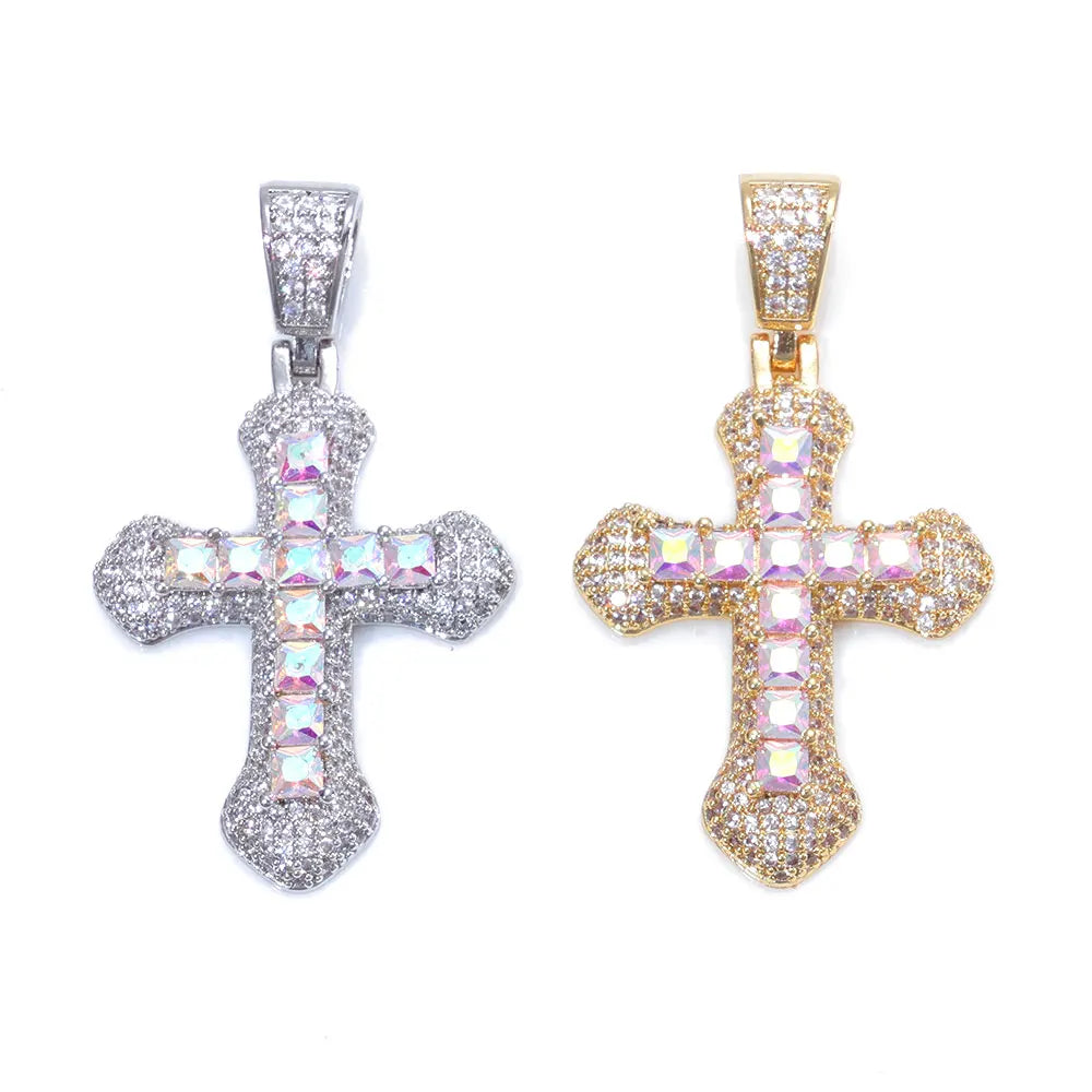Cross Pendant Necklace Iced Out Colored CZ