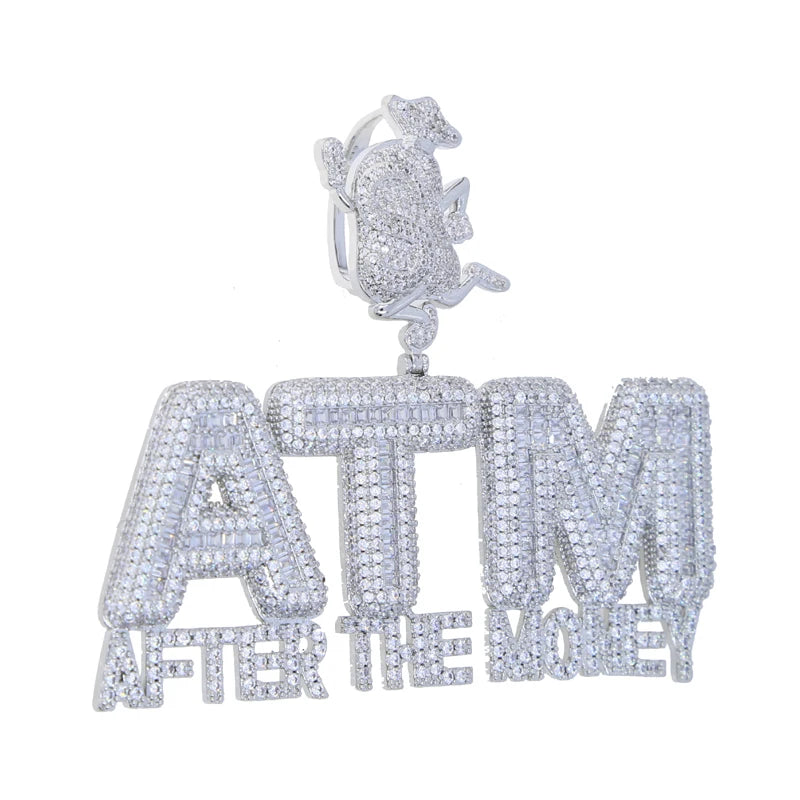 Iced Out Bling 5A CZ Letters ATM Addicted To Money Pendant Necklace 2 Colors Cubicz Zircon Men's HipHop 5mm Tennis Chain Jewelry