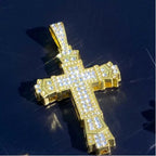 Full Crystal Cross Pendant Cuban Chain Necklace — Two-Tone