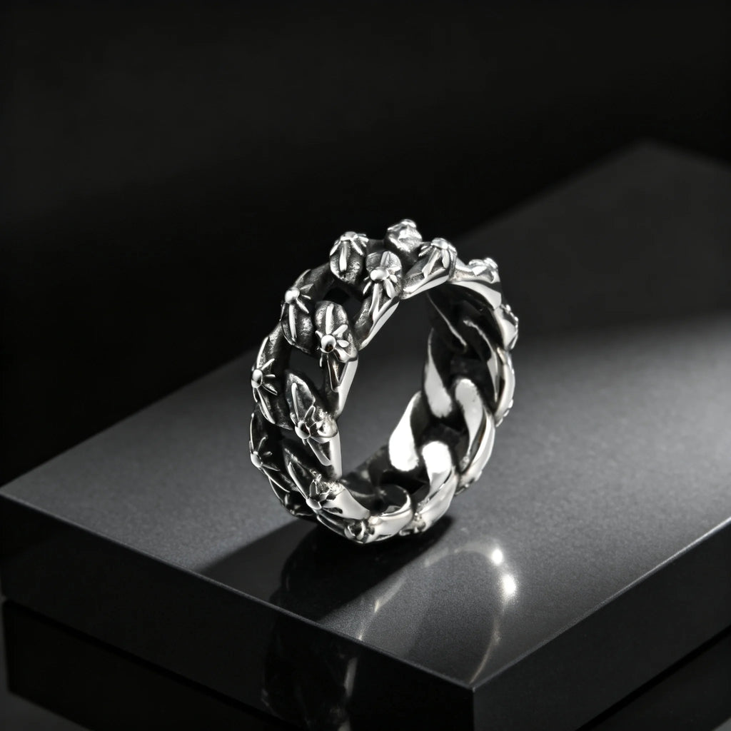 Fashion Unique Twist Chain Rings for Men Stainless Steel Geometric Pattern Chunky Ring Non-fading Vintage Finger Jewelry Gift