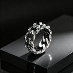 Fashion Unique Twist Chain Rings for Men Stainless Steel Geometric Pattern Chunky Ring Non-fading Vintage Finger Jewelry Gift