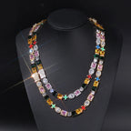 Iced Out Gemstone Necklace Stainless Steel Multi