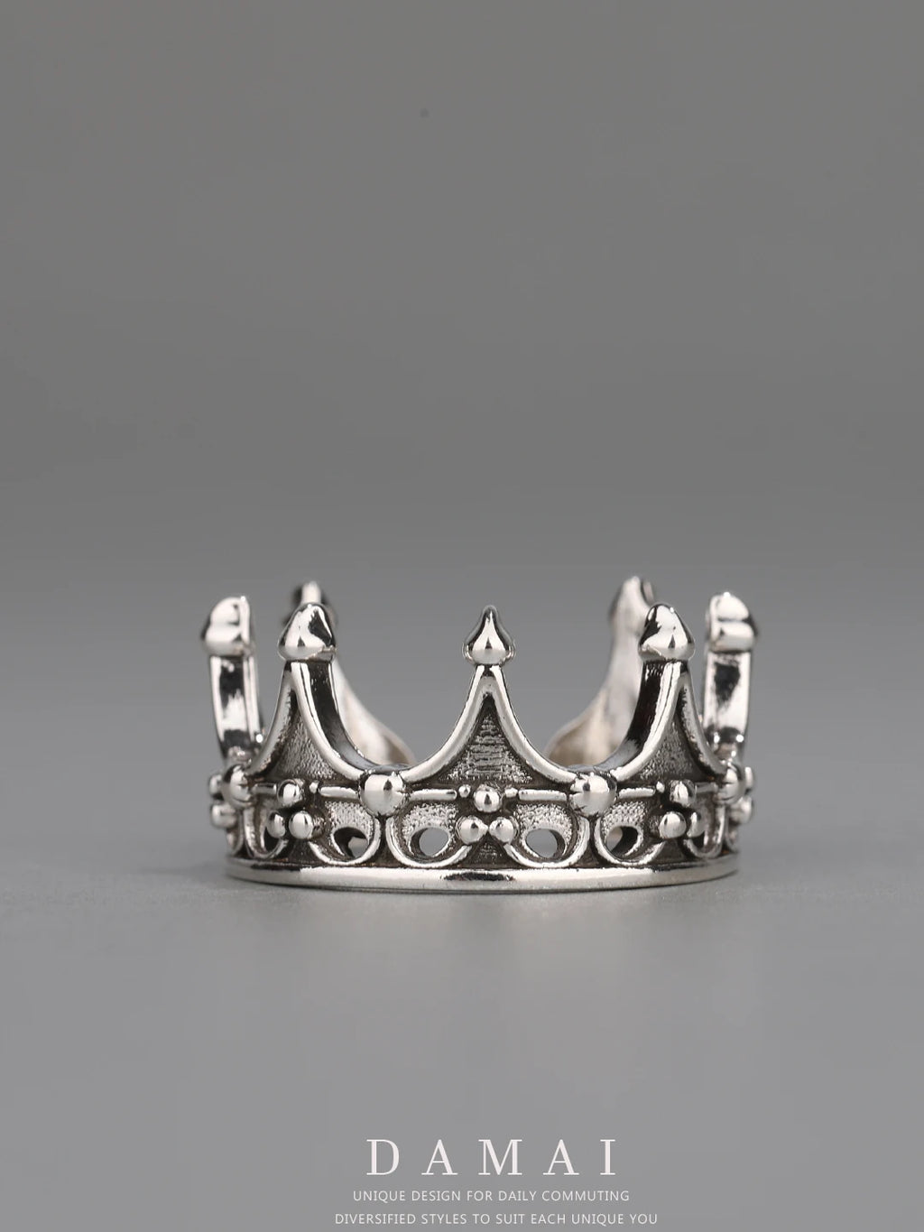DAMAI Gothic Style Adjustable Open Crown Ring for Men Dark Black Personality Ring Finger Accessory Fashionable Jewelry