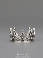 DAMAI Gothic Style Adjustable Open Crown Ring for Men Dark Black Personality Ring Finger Accessory Fashionable Jewelry