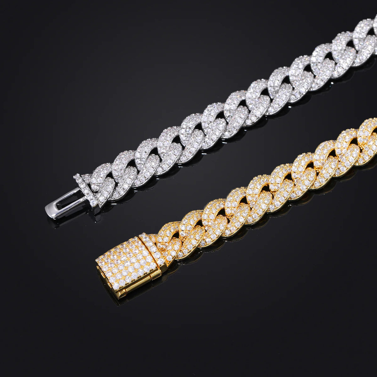 Bubble Cuban Link Bracelet 8mm — CZ Accents, Silver-Tone