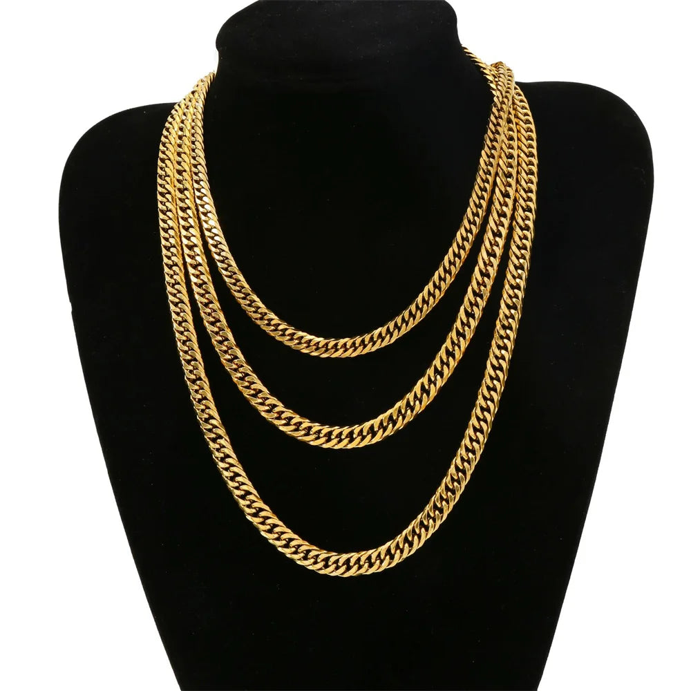 Punk Style Double Woven Six Sided Cuban Chain Stainless Steel Necklace Basic Hip Hop Men's Necklace Fashion Jewelry Accessories