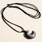 Lucky Crescent Moon Crystal Necklace Natural Stone Pendant Black Obsidian Opal Rope Wrap Necklace Adjustable