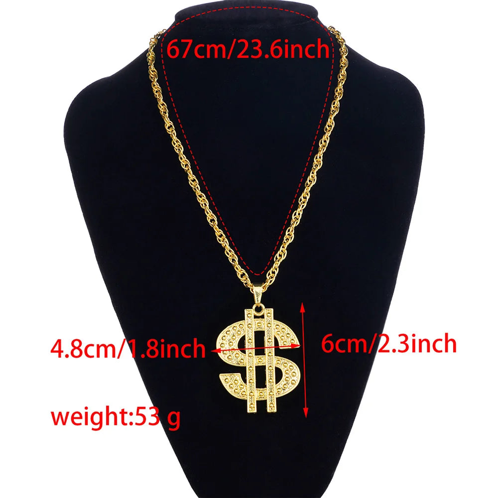 Fashion 18K Golden Plated Hip Hop Rock Necklace Stainless Steel US Dollar Money Sign Pendant Necklace Mens Women