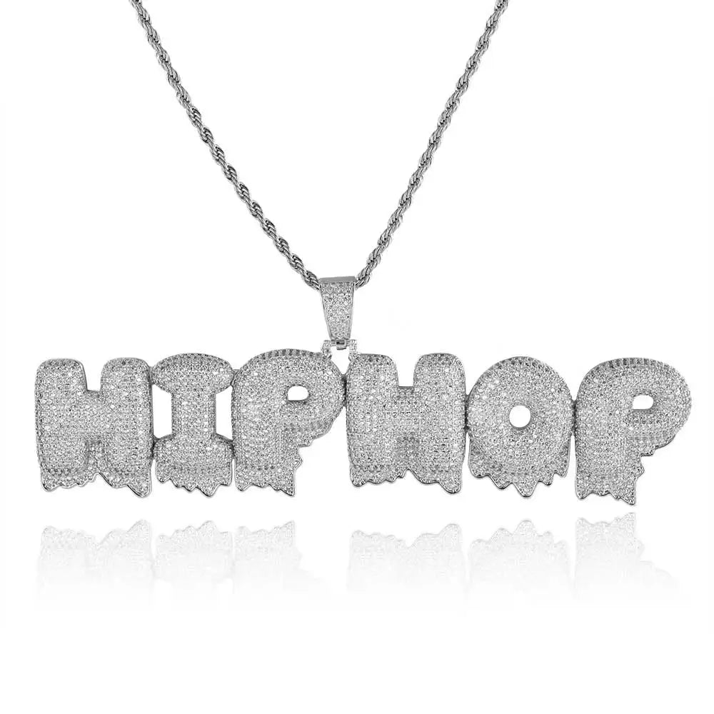 Iced Out Letter Pendant Necklace Stainless Steel