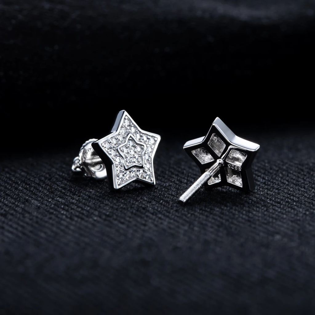 Iced Out Star Stud Earrings — 925 Silver