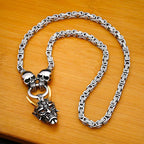 Gold Ox Horn Bodhi Demon Tooth Pendant Stainless Steel Double Skull Byzantine Necklace Hiphop Skull Demon Mask Necklace Gift