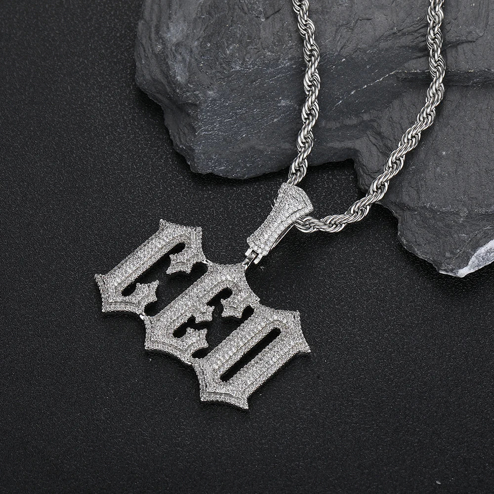 Gold Iced Out Letter Pendant 18K Old English