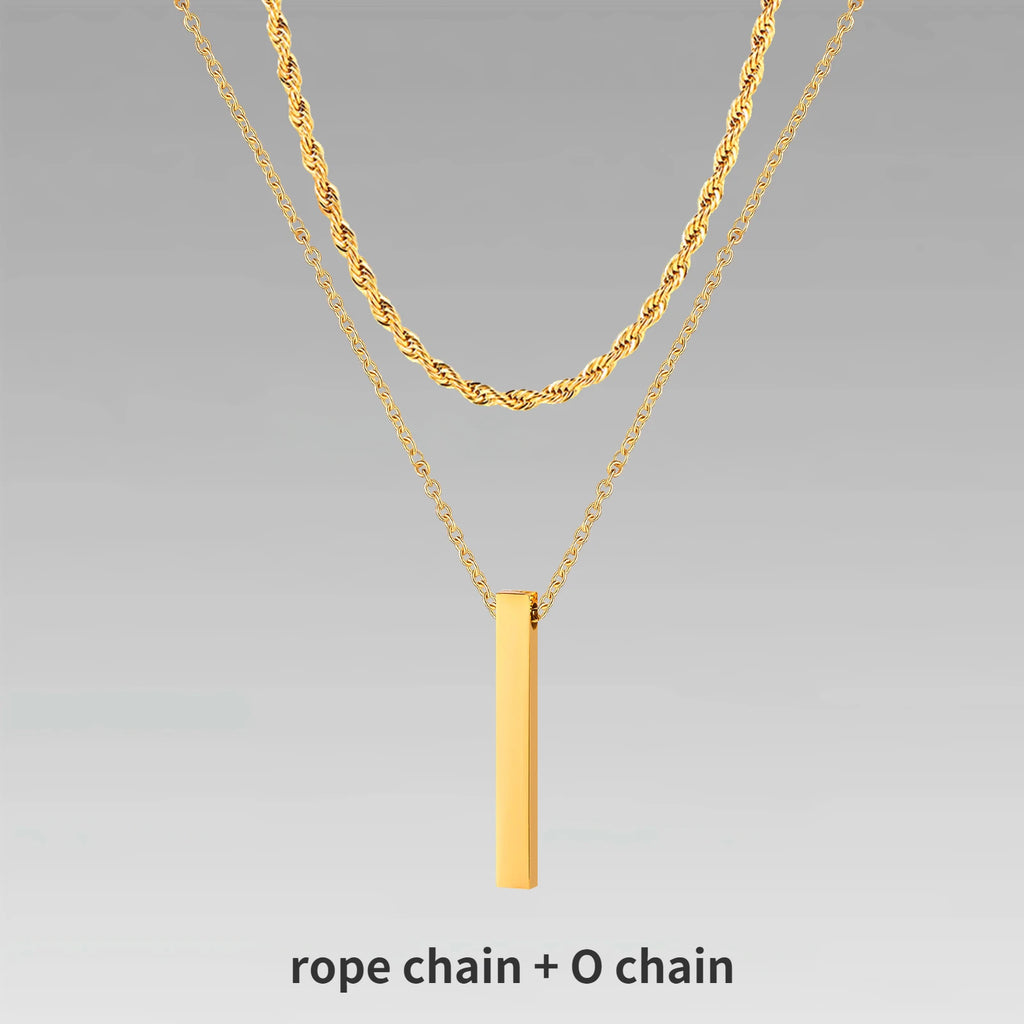 Vertical Bar Rope Cuban Chain Pendant — SS