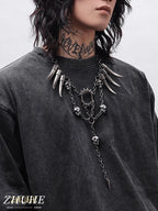 Studded Skull Pendant Necklace — Stainless Steel
