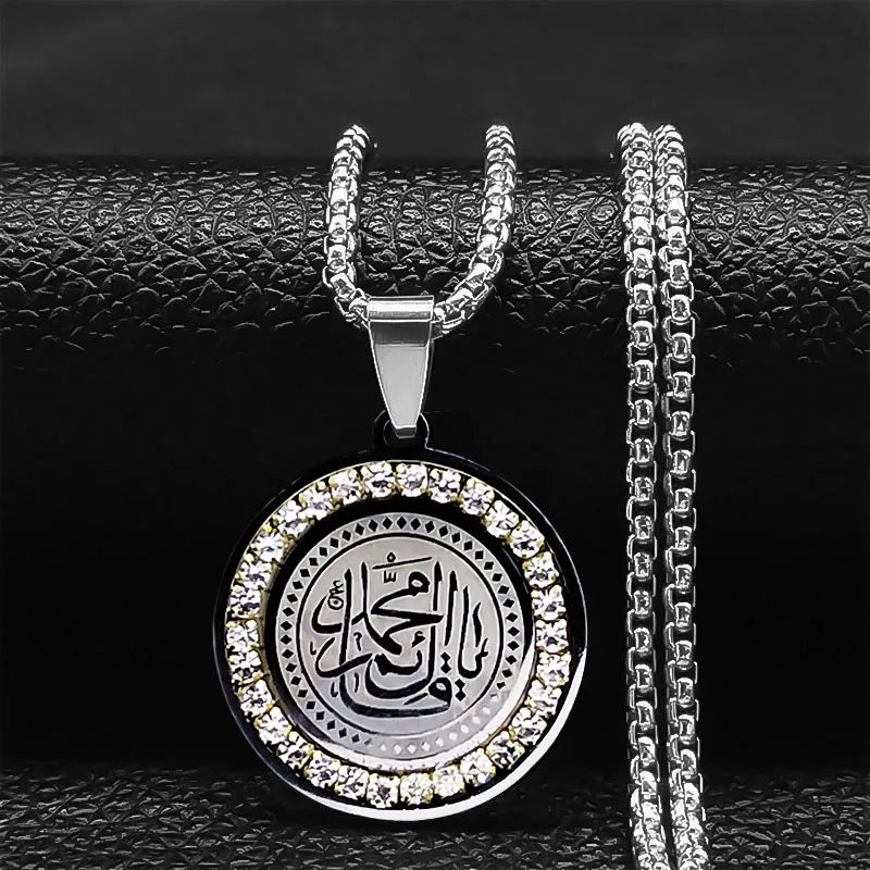 Muslim Islamic Religious Stainless Steel Crystal Necklace Women Islam Quran Allah Pendant Necklaces Arabic Jewelry