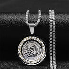 Muslim Islamic Religious Stainless Steel Crystal Necklace Women Islam Quran Allah Pendant Necklaces Arabic Jewelry