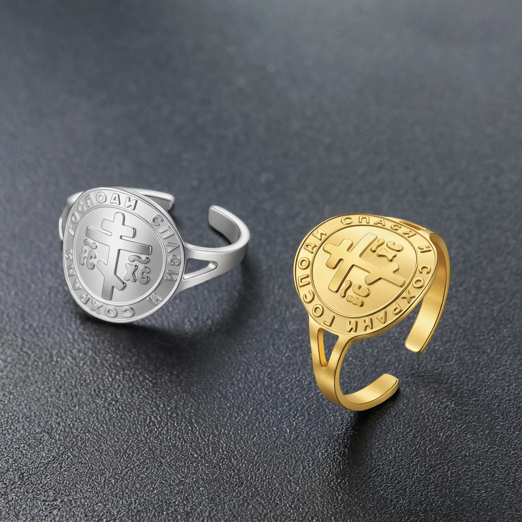 Russian Orthodox Cross Ring — Stainless Steel