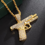 Fine Rifle Pistol Desert Eagle Pendant Luxury Gold Plated Full Ice Crystal Zirconia Necklace Gift for Men and Women