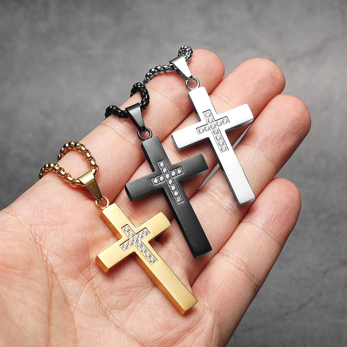 Cross Gemstone Pendant — Stainless Steel