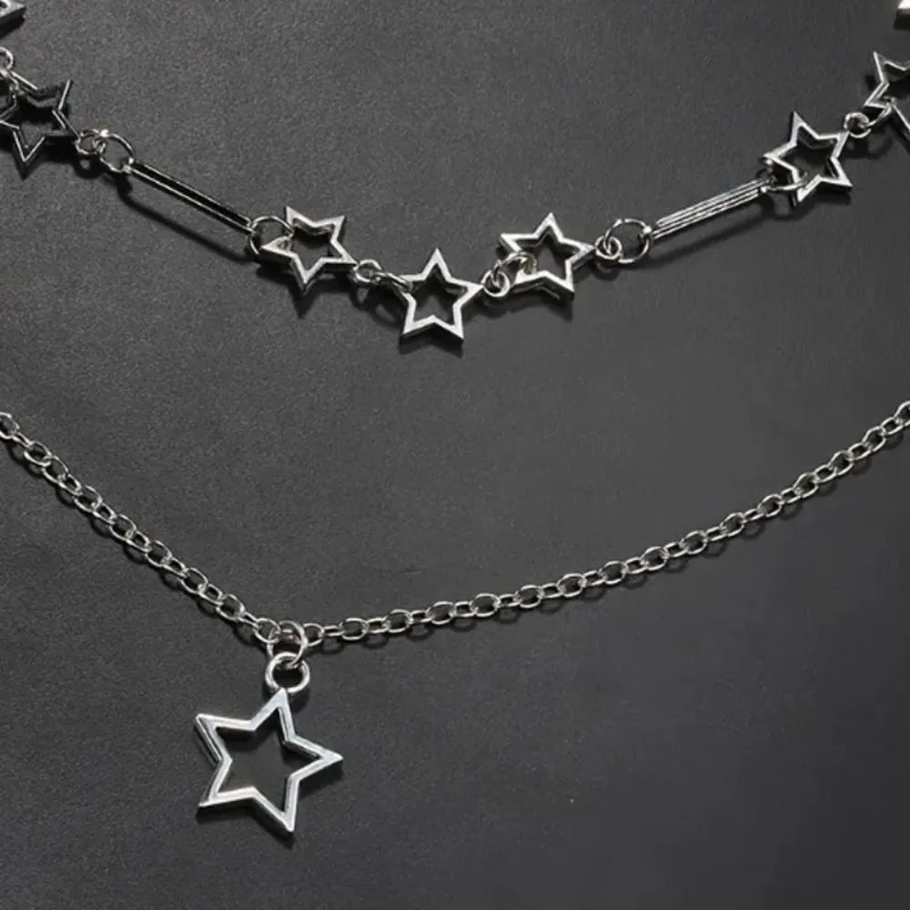 Y2K Five-Point Star Necklace Set — Stainless Steel