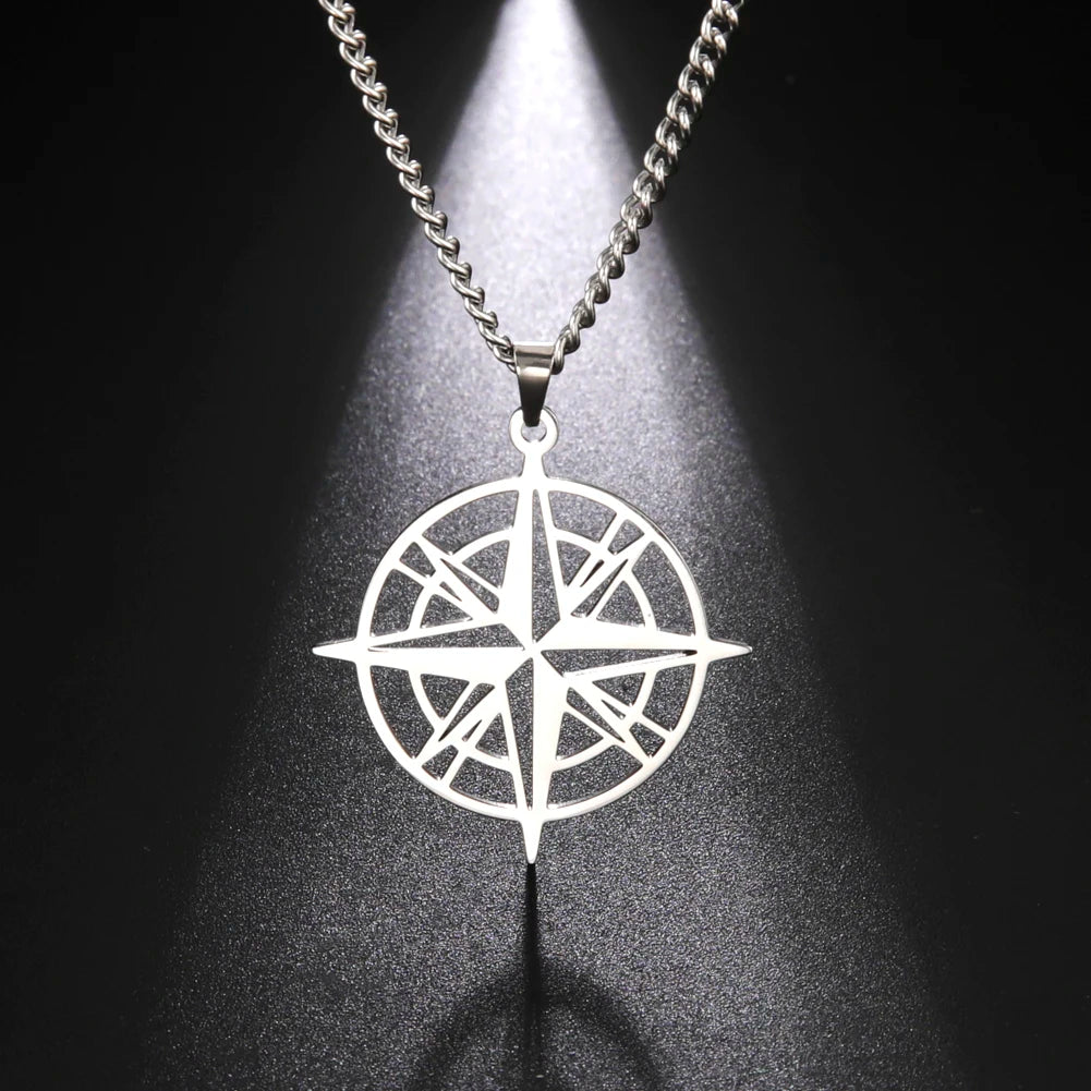 Compass Pendant Necklace — Multiple Metal Finishes