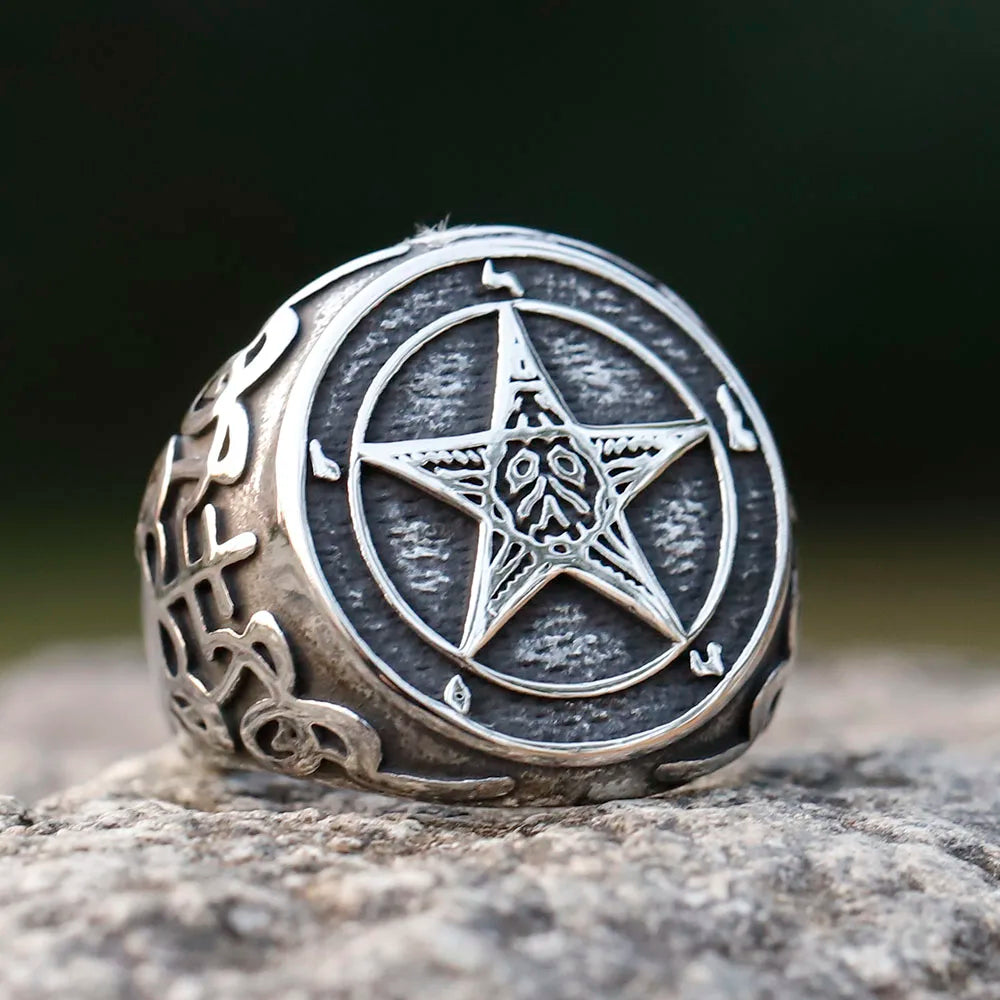 New New Fashion Vintage Pentagram Five Point Star Ring Stainless Steel Ring For Men Women Biker Punk Jewelry