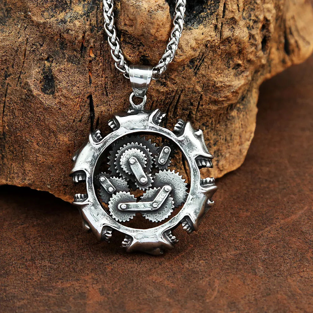 Steampunk Skull Gear Pendant — Stainless