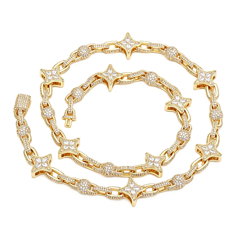 NUOYA Star Cuban Link Chain Gold Silver Color Iced Out CZ Zircon Hip Hop Necklace For Men Women Bling Bling Jewelry