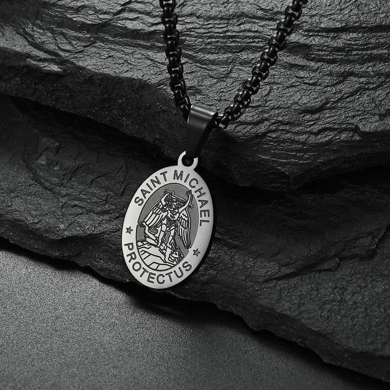 Medal San Miguel Arcanjo Archangel Necklaces Stainless Steel Chain Necklace Saint Michael Pendant Necklace Lucky