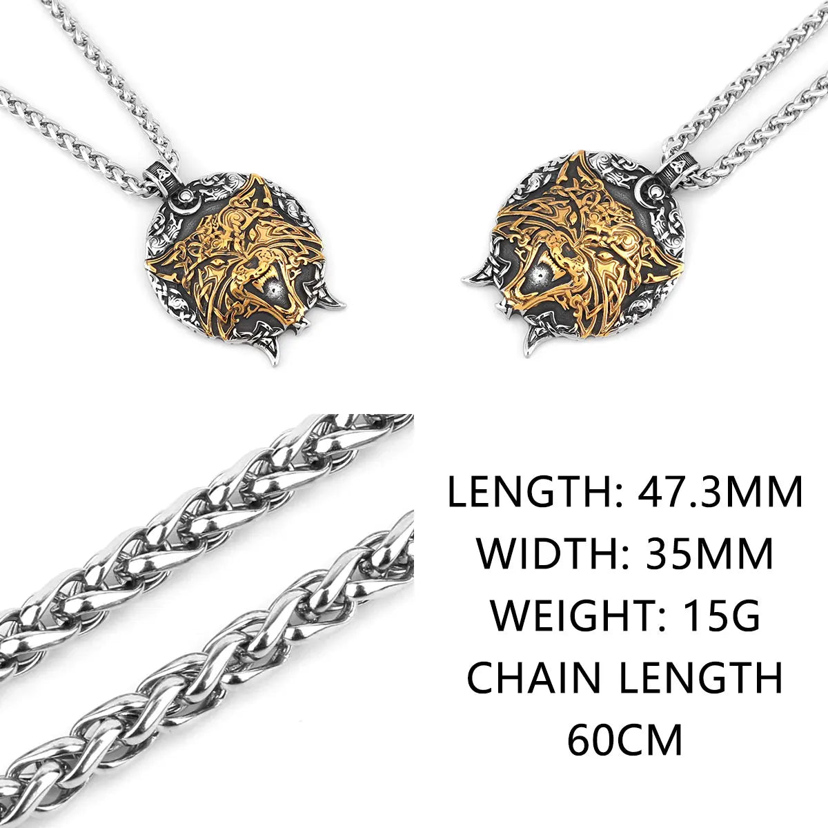 Viking Wolf Celtic Pendant Necklace — Stainless Steel