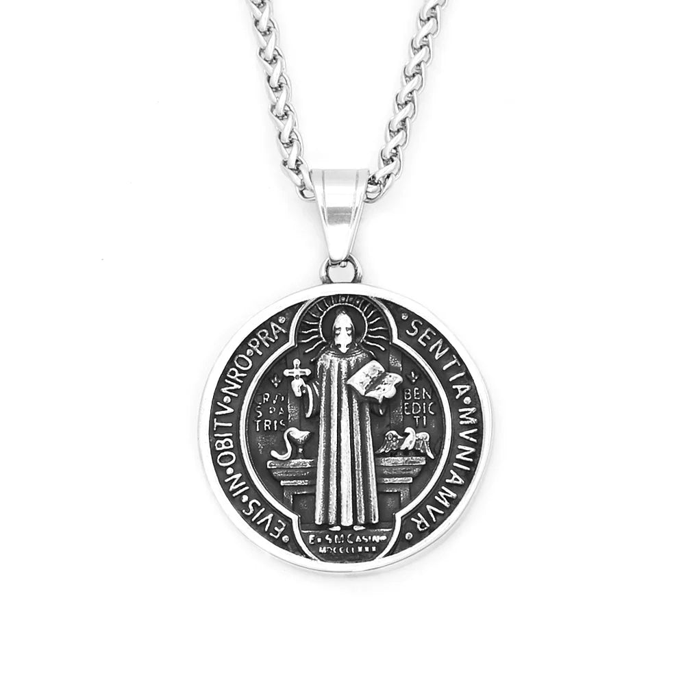 Vintage Christian Saint Benedict Pendant Necklaces For Men Women Fashion Exorcist Priest Cross Necklace Amulet Jewelry