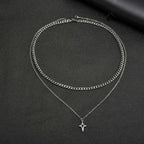 Vnox 2pcs/set Link Chain Chokers Four-point Star Pendant O-Chain Necklace Set for Men, Stainless Steel Silver Color Jewelry Gift