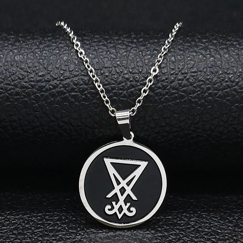 Sigil Lucifer Enamel Pendant Necklace — Stainless Steel
