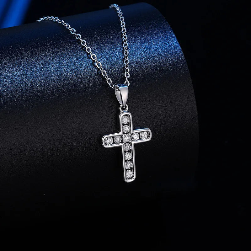 Iced Cross Platinum Pendant Necklace