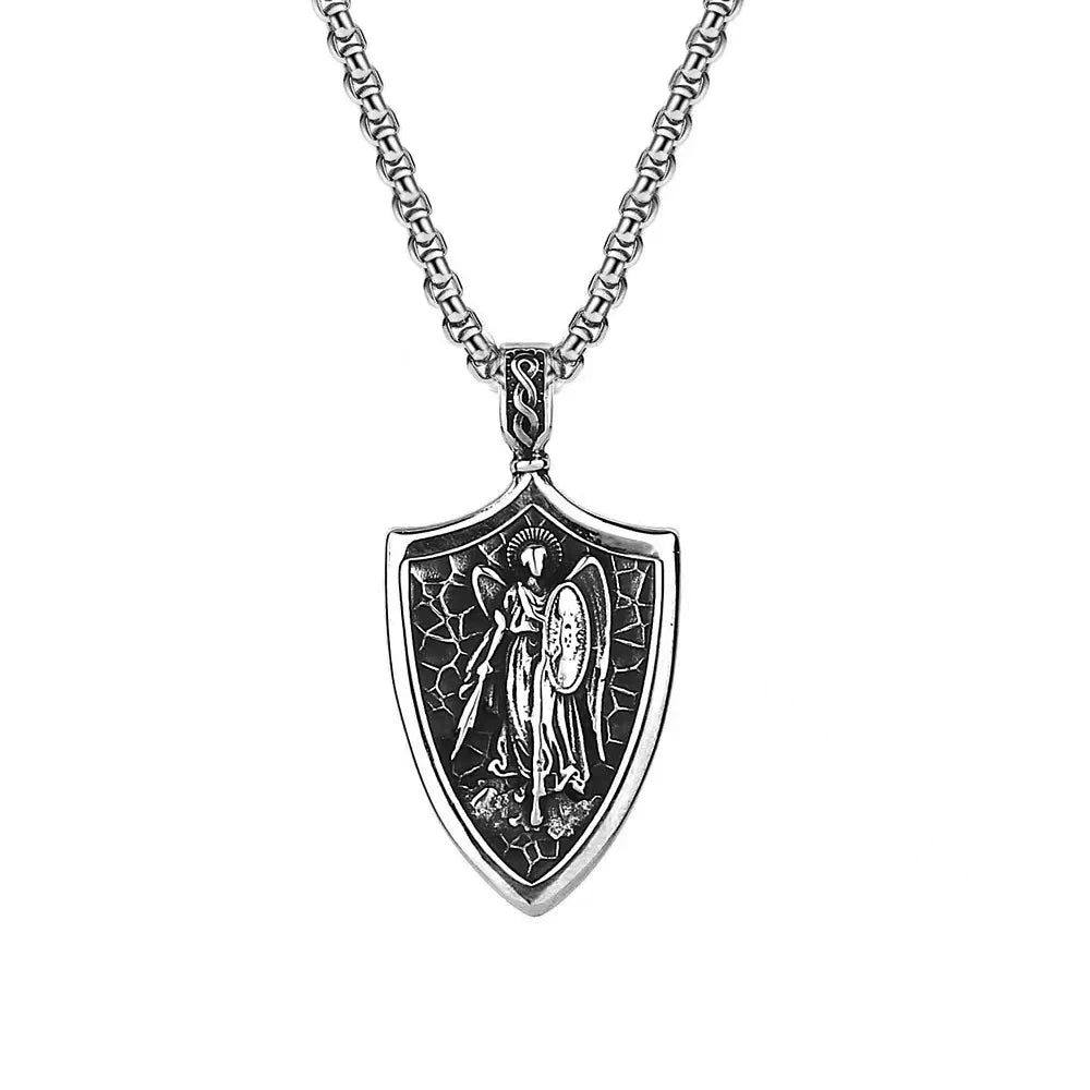 Angel Shield Cross Pendant — 316L Stainless Steel