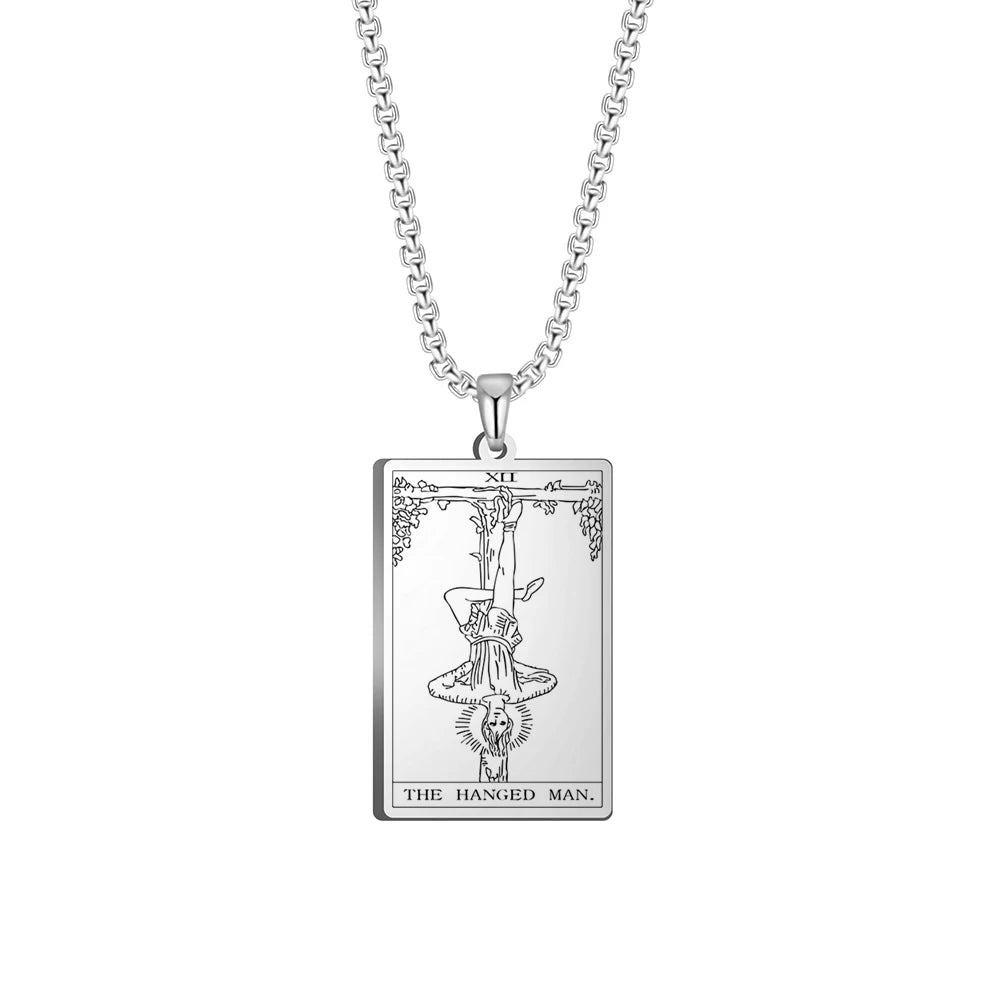 Dawapara The Major Arcana Tarot Cards Vintage Amulet Pendant Necklaces Box Chain Men Jewelry Stainless Steel Golden