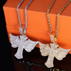 Cross Angel Wings Pendant Necklace Iced Out