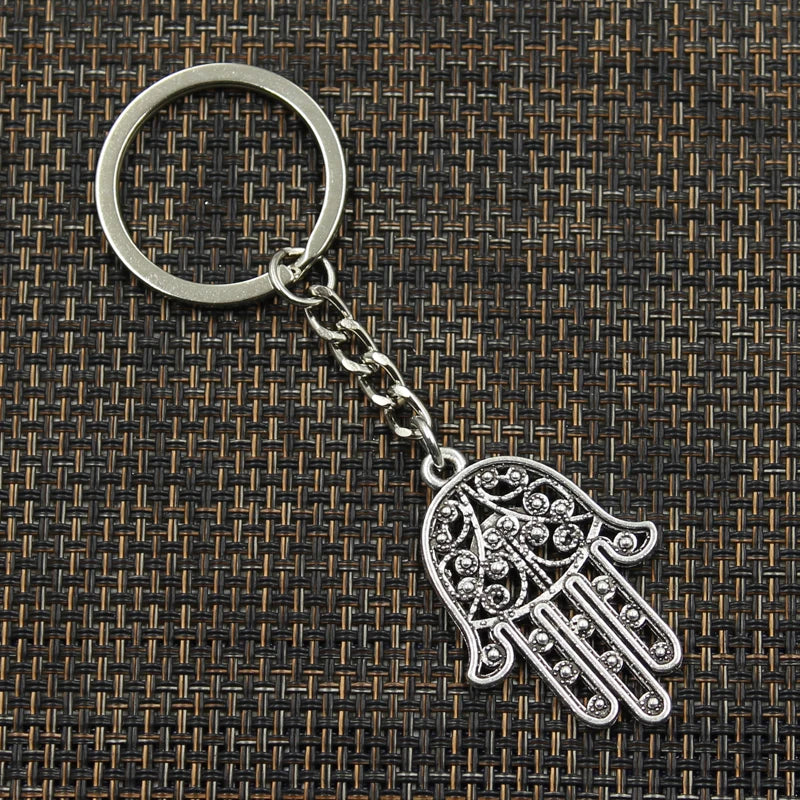 Fashion 30mm Key Ring Key Chain Keychain Jewelry Antique Bronze Silver Color Death Eye Hamsa Palm Fatima Hand 36x25mm Pendant